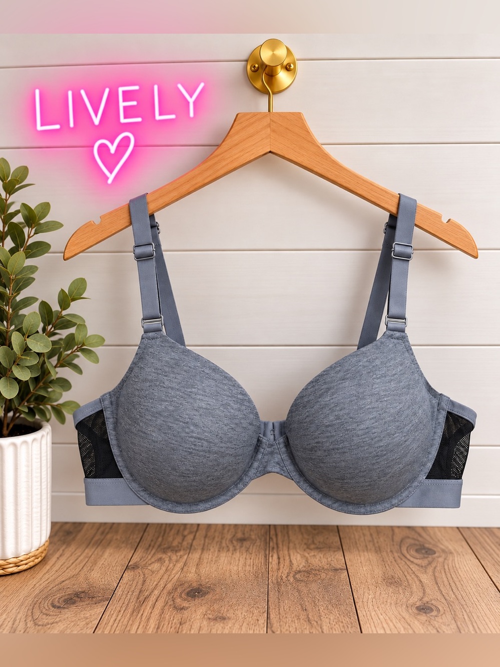 🩶 LIVELY 36C Gray Lightly Lined Underwire Mesh Back Bra